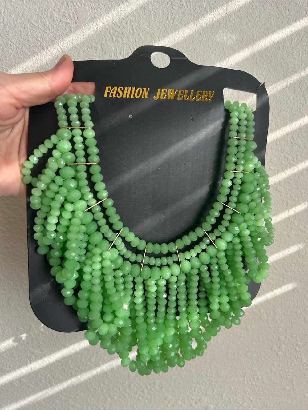 Zara Bright Green Multi-Strand Beaded Bib Necklace - Picture 6 of 6